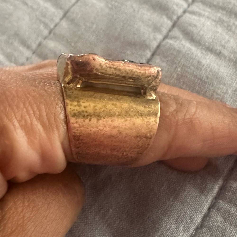 Adjustable Gold Tone Statement Ring With Brown St… - image 7